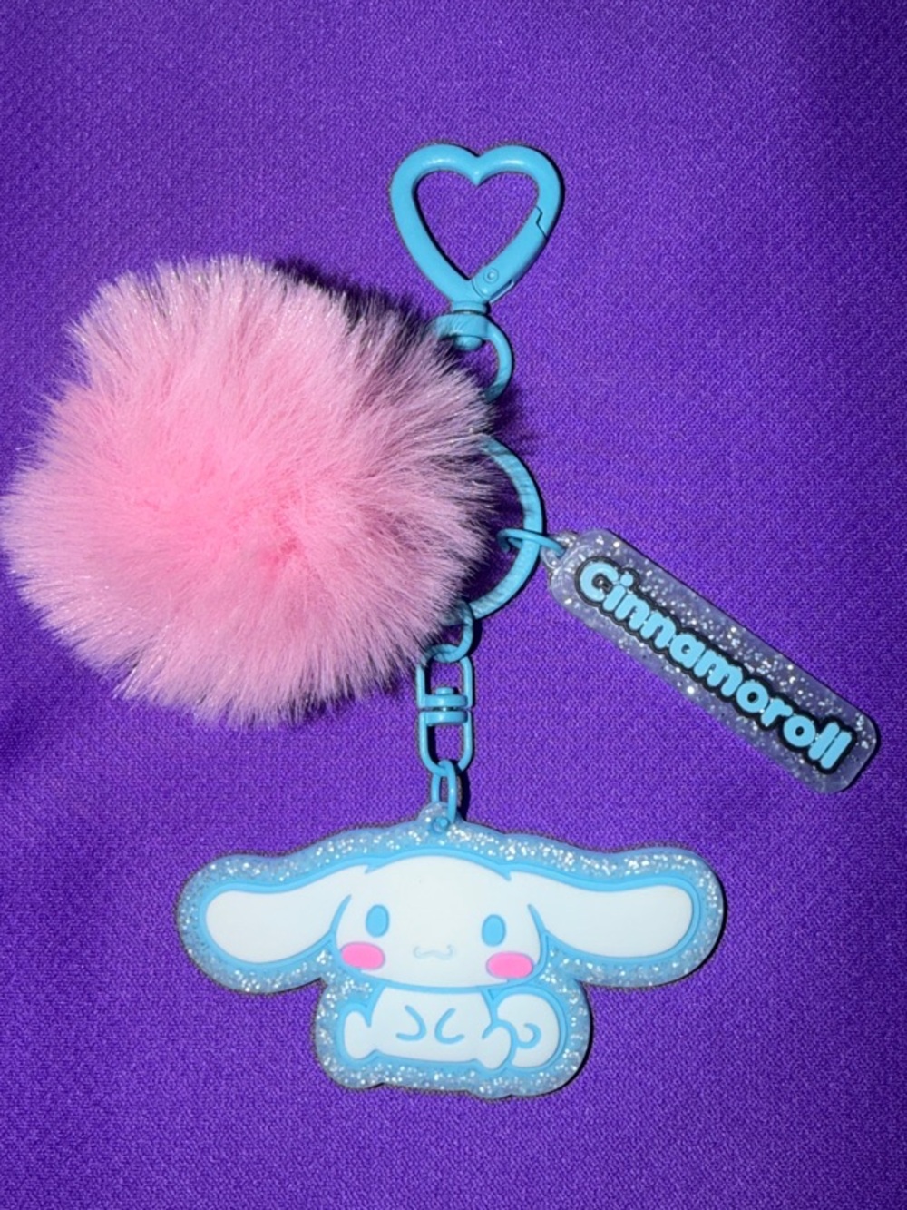 Cinnamoroll Blue Heart Keychain with Pink Pom